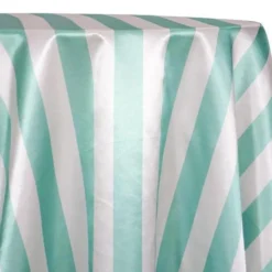 2" Satin Stripe Table Linen in White and Teal Green