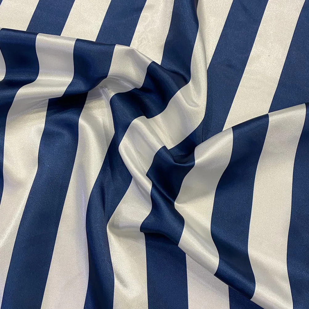 2" Satin Stripe Table Linen in White and Navy
