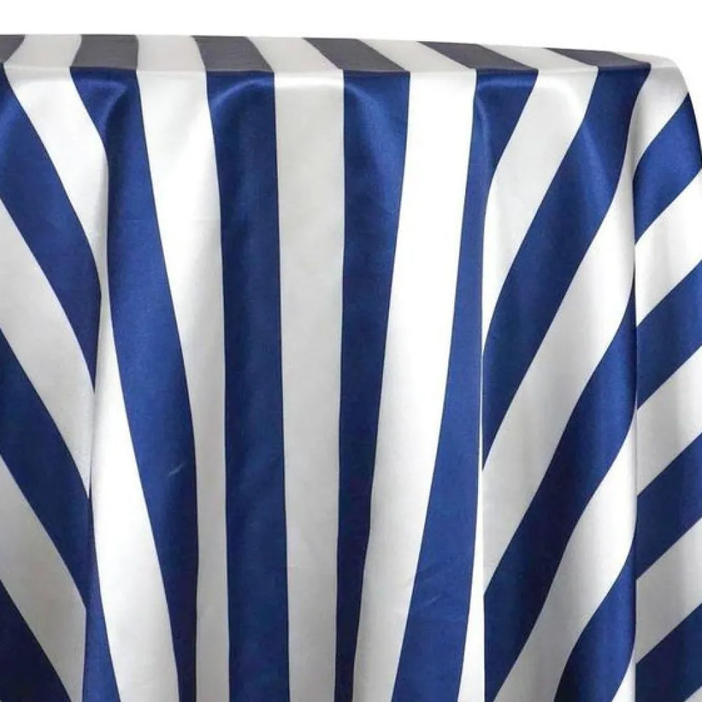 2" Satin Stripe Table Linen in White and Navy