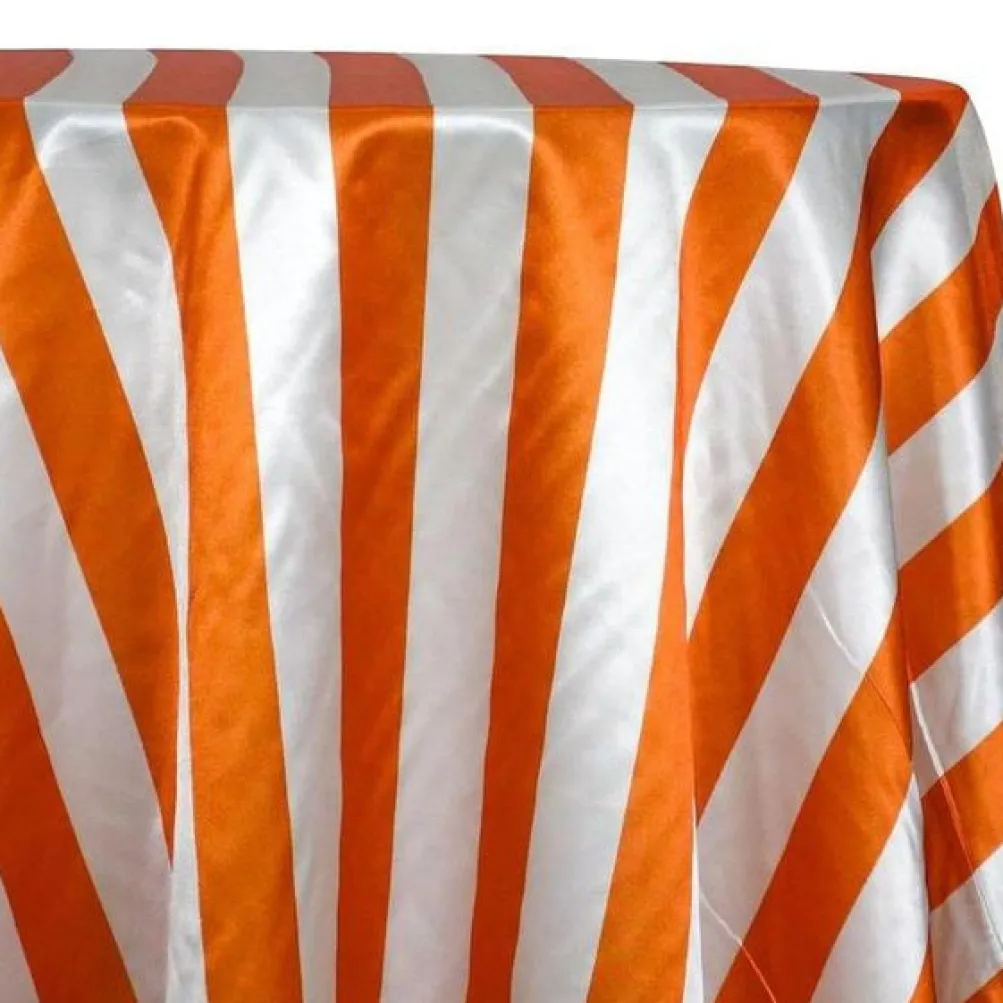 2" Satin Stripe Table Linen in White and Orange