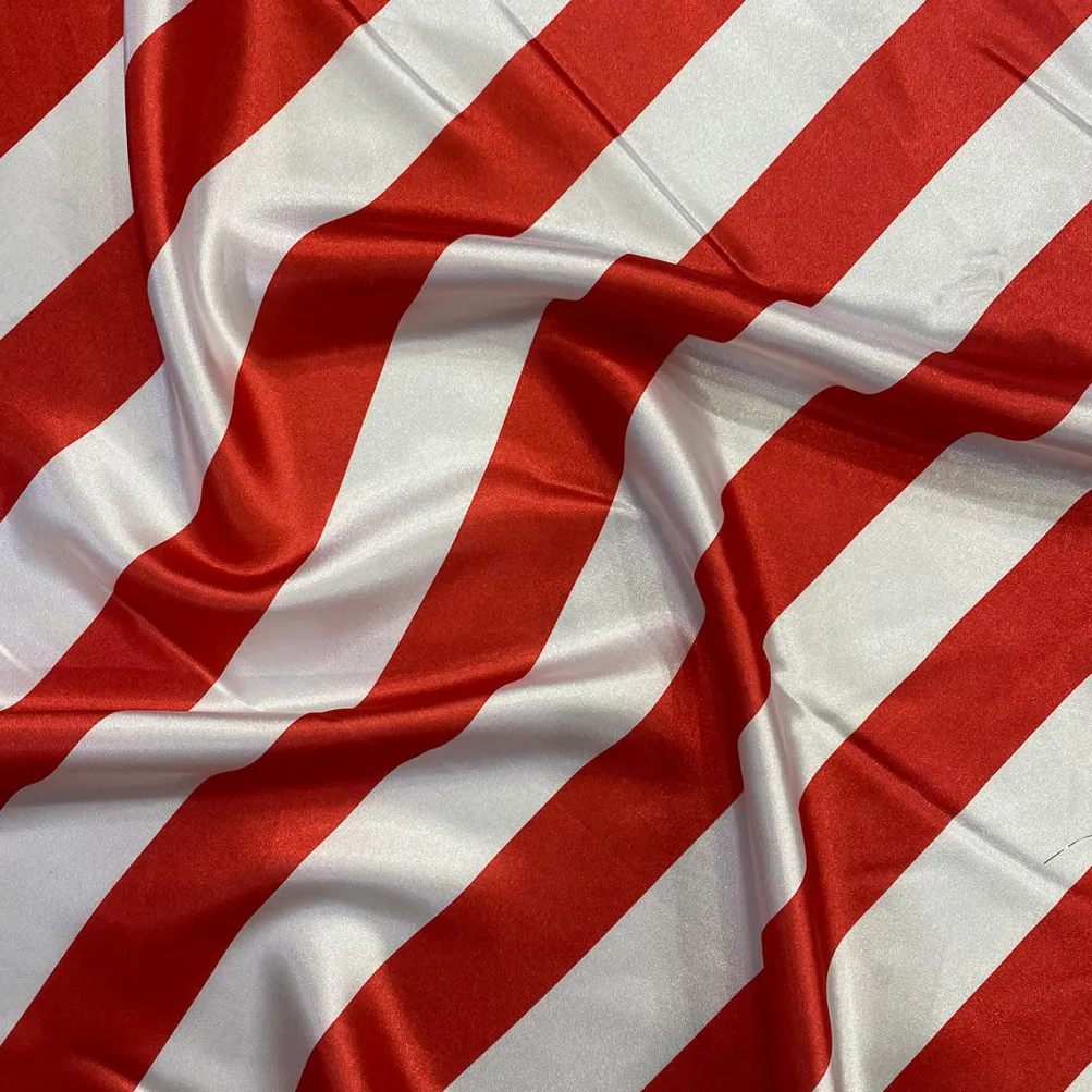 2" Satin Stripe Table Linen in White and Red