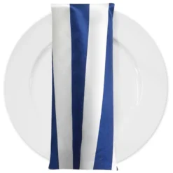 2" Satin Stripe Table Napkin in White and Navy