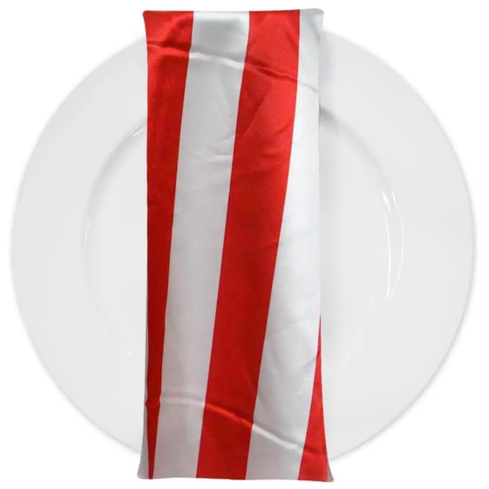 2" Satin Stripe Table Napkin in White and Red