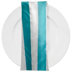 2" Satin Stripe Table Napkin in White and Jade