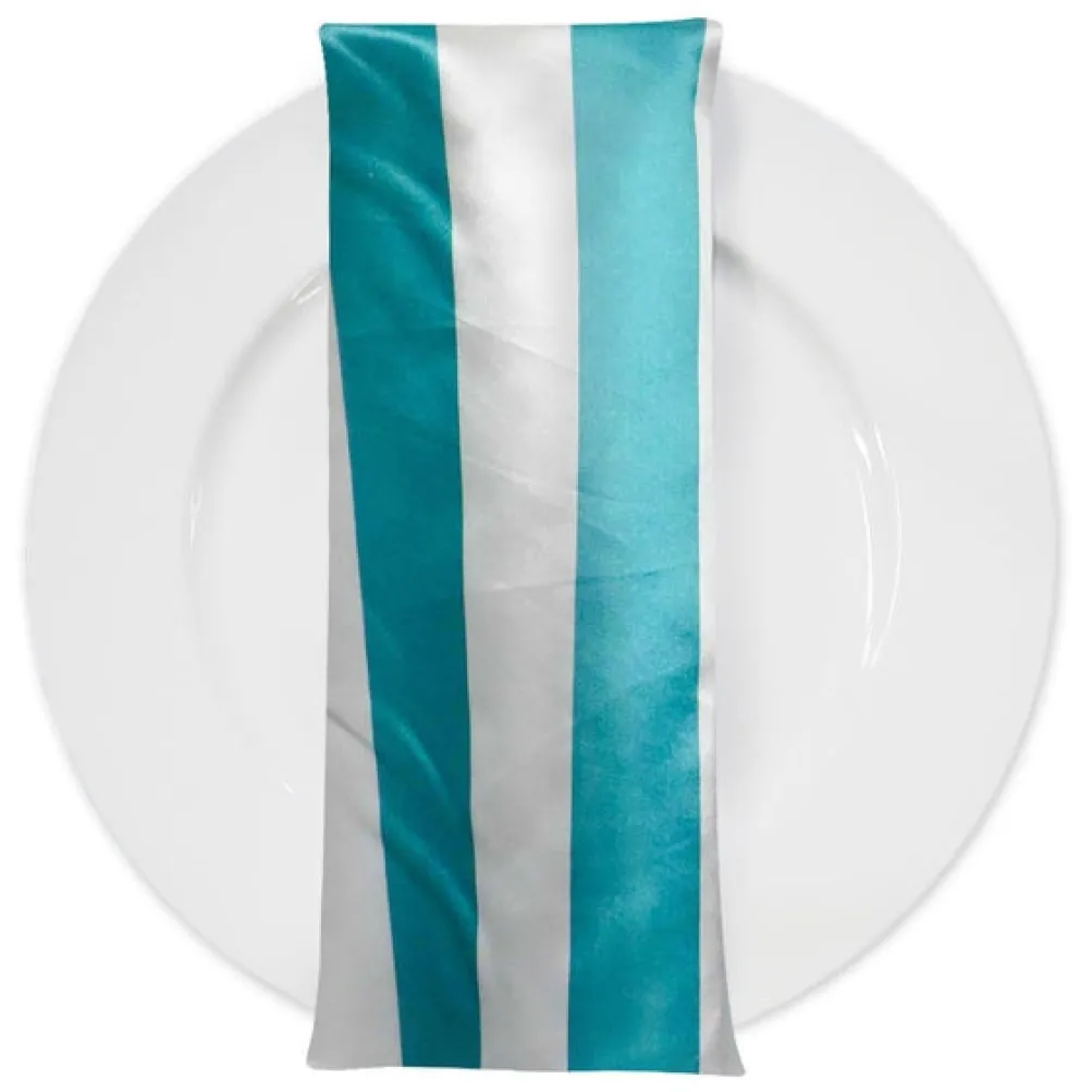 2" Satin Stripe Table Napkin in White and Jade