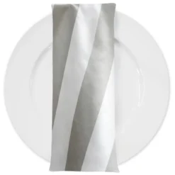 2" Satin Stripe Table Napkin in White and Silver