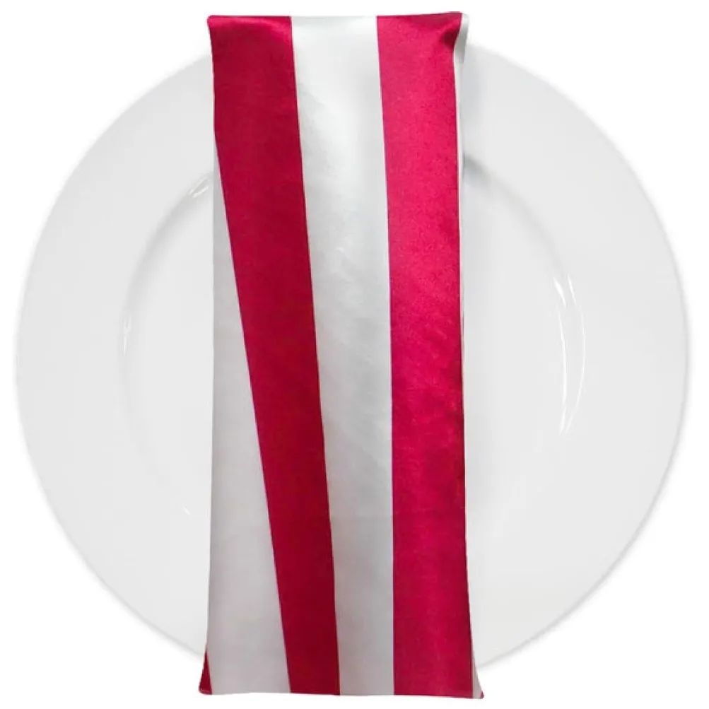 2" Satin Stripe Table Napkin in White and Fuchsia