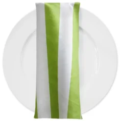 2" Satin Stripe Table Napkin in White and Moss