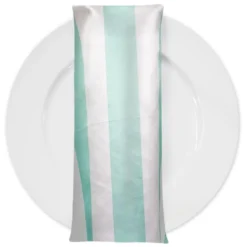 2" Satin Stripe Table Napkin in White and Teal Green