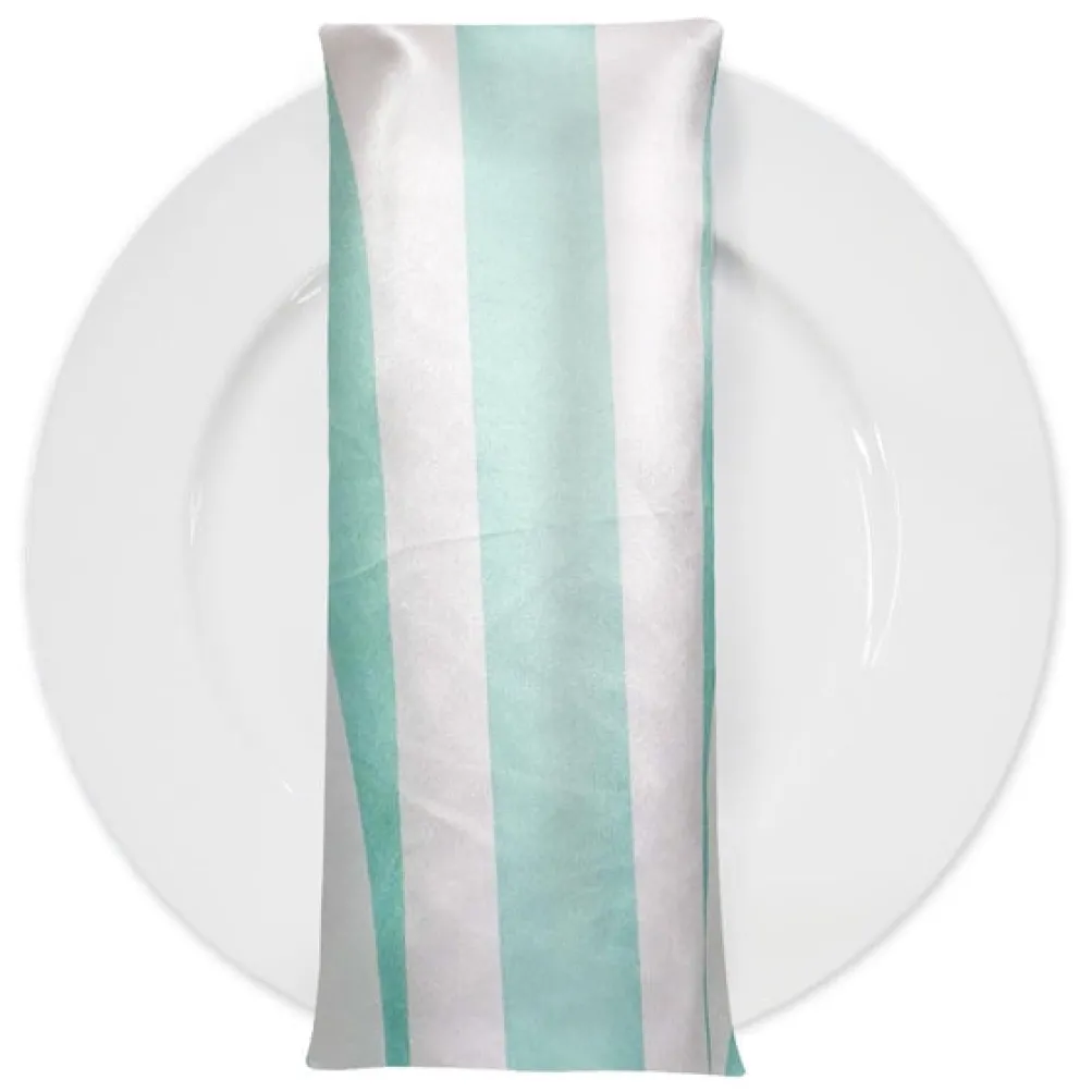 2" Satin Stripe Table Napkin in White and Teal Green