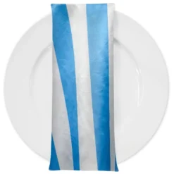 2" Satin Stripe Table Napkin in White and Turquoise