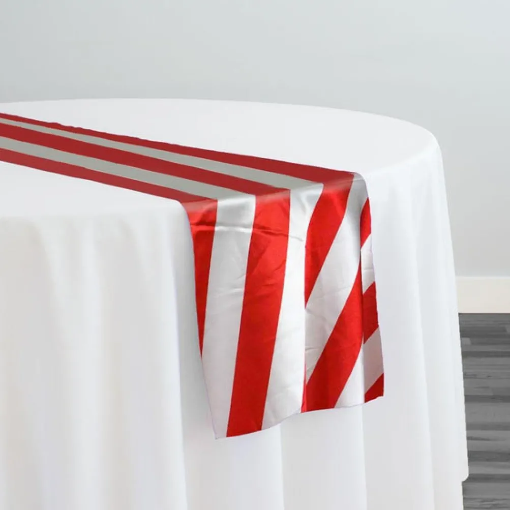 2" Satin Stripe Table Runner in White and Red