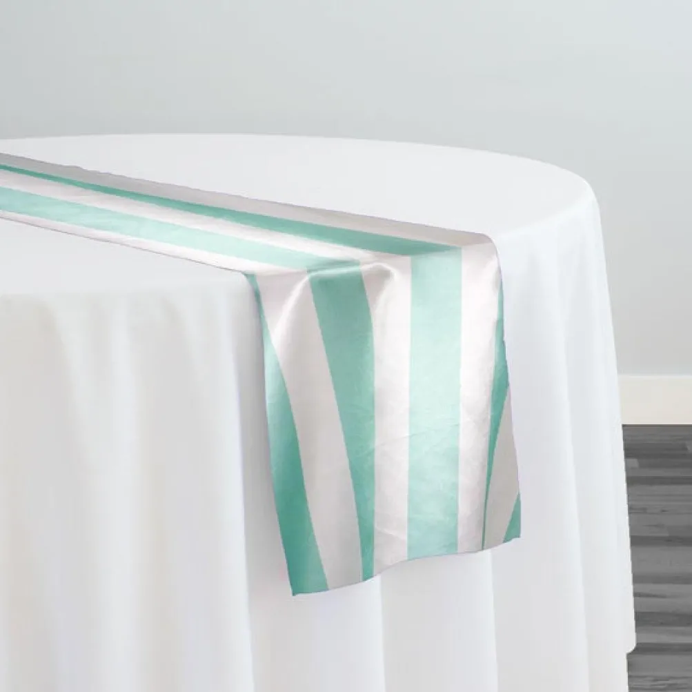 2" Satin Stripe Table Runner in White and Teal Green