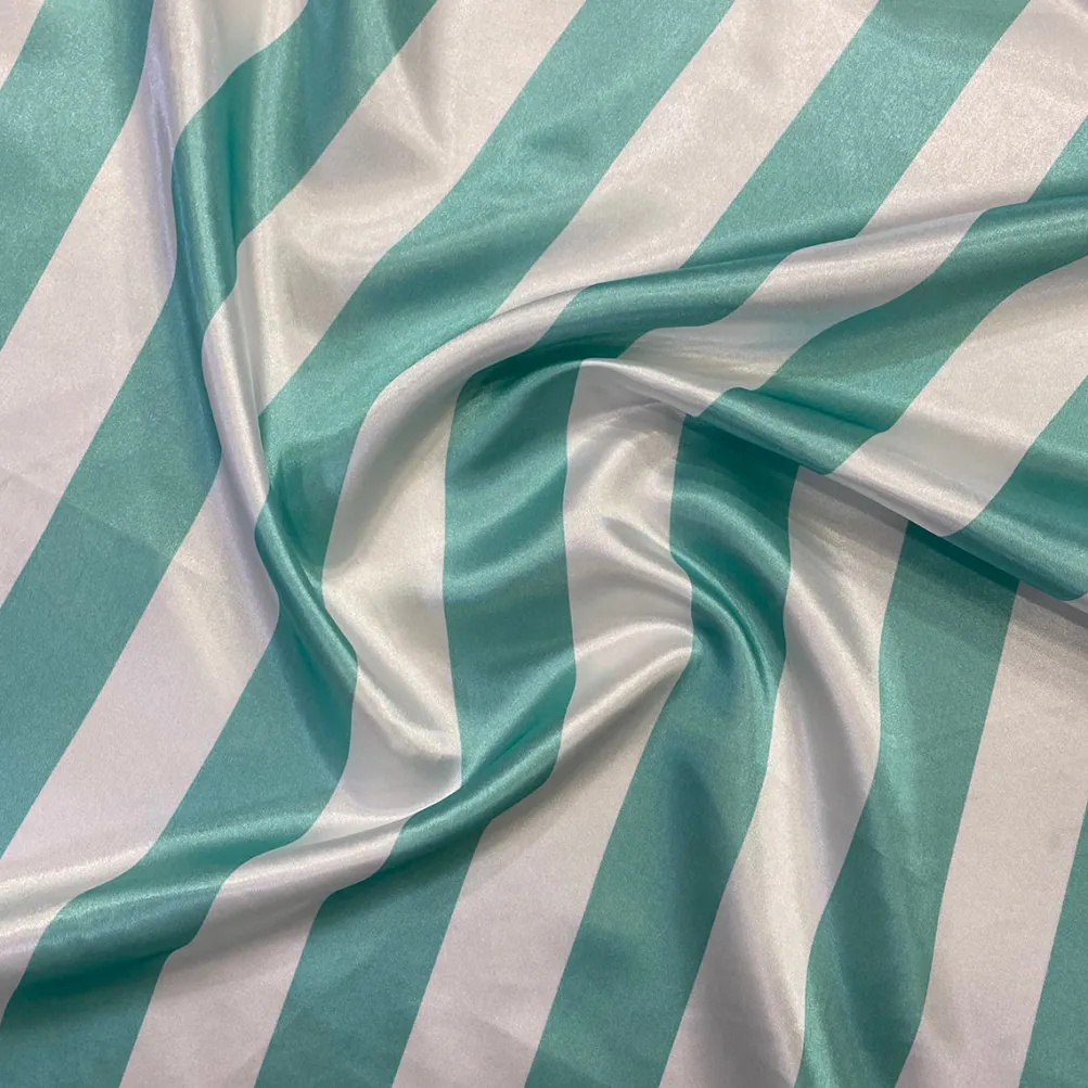 2" Satin Stripe Table Runner in White and Teal Green