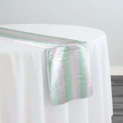 2" Satin Stripe Table Runner in White and Mint
