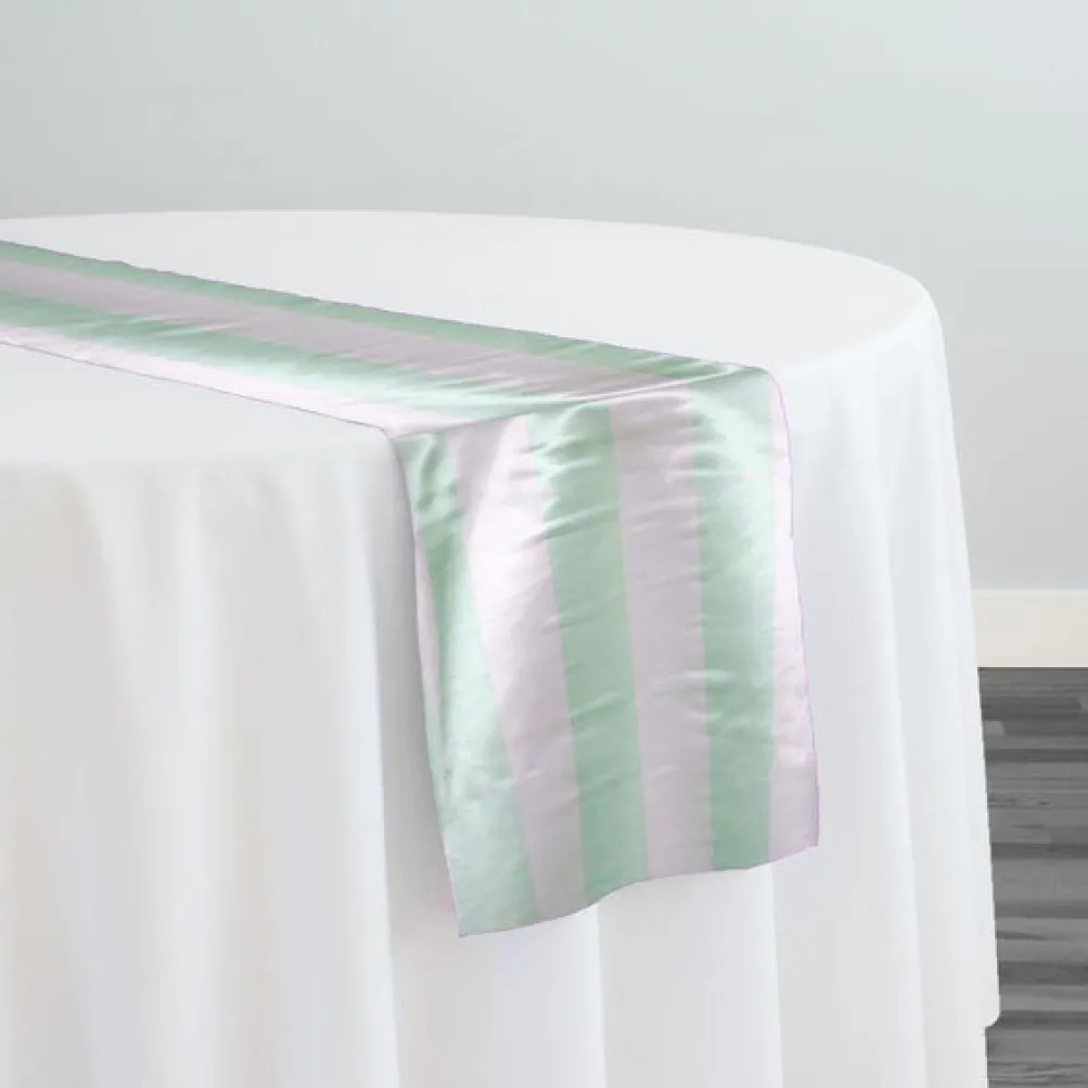 2" Satin Stripe Table Runner in White and Mint