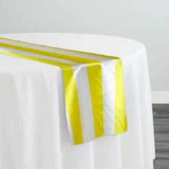 2" Satin Stripe Table Runner in White and Yellow