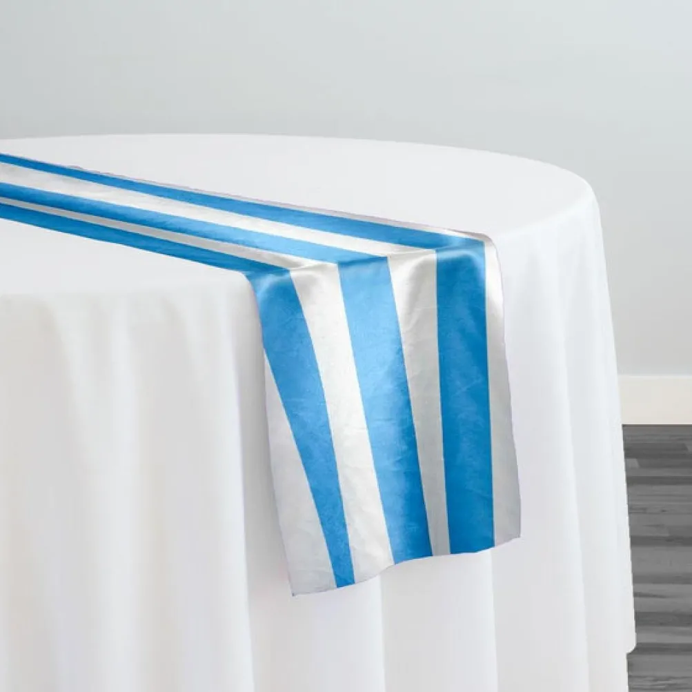 2" Satin Stripe Table Runner in White and Turquoise