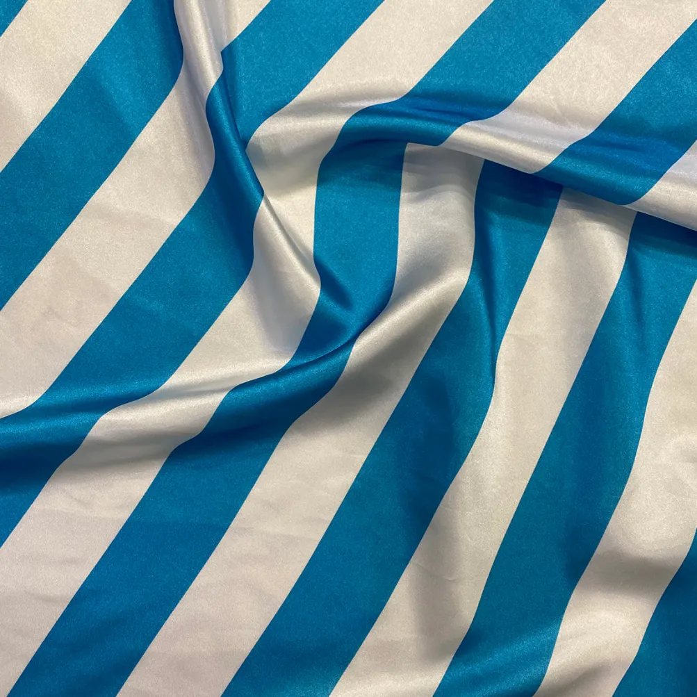 2" Satin Stripe Table Runner in White and Turquoise