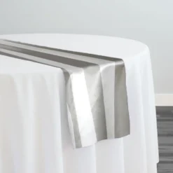 2" Satin Stripe Table Runner in White and Silver