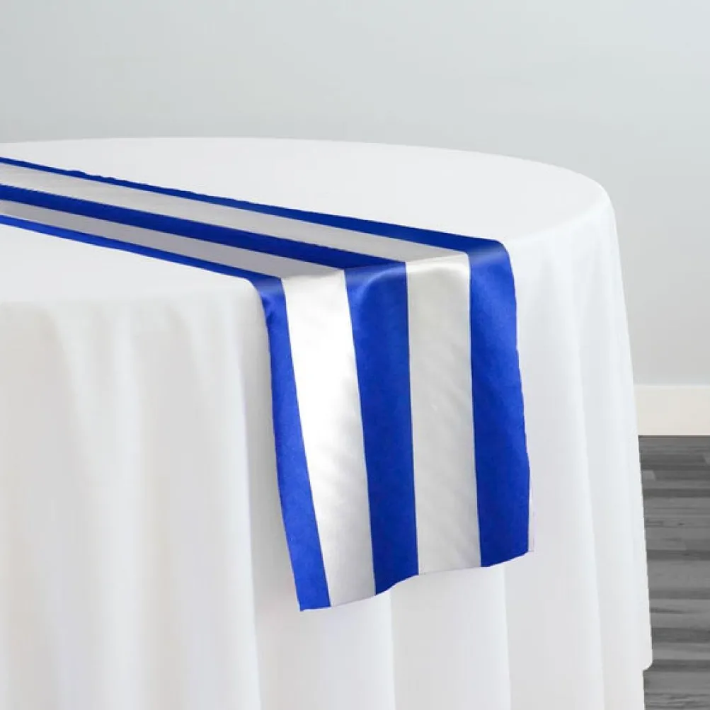 2" Satin Stripe Table Runner in White and Royal