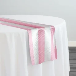 2" Satin Stripe Table Runner in White and Pink