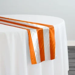 2" Satin Stripe Table Runner in White and Orange
