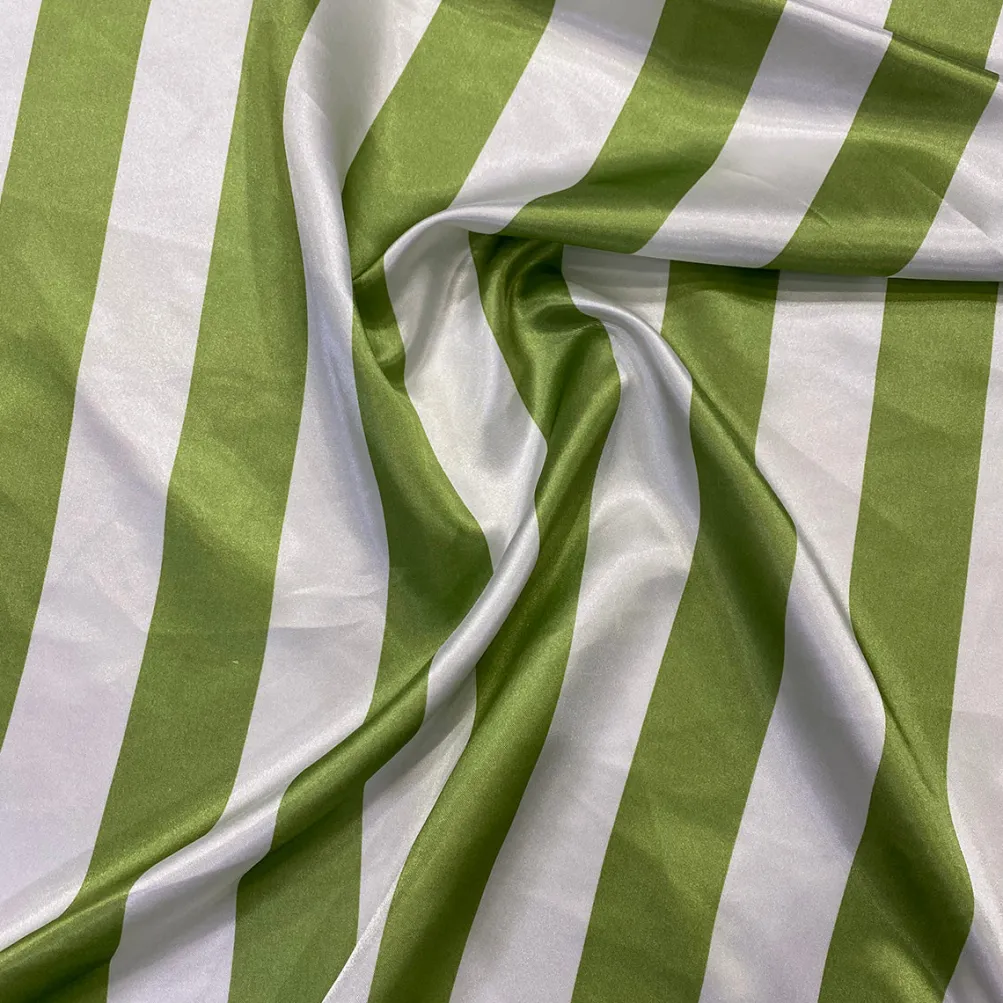 2" Satin Stripe Table Runner in White and Moss