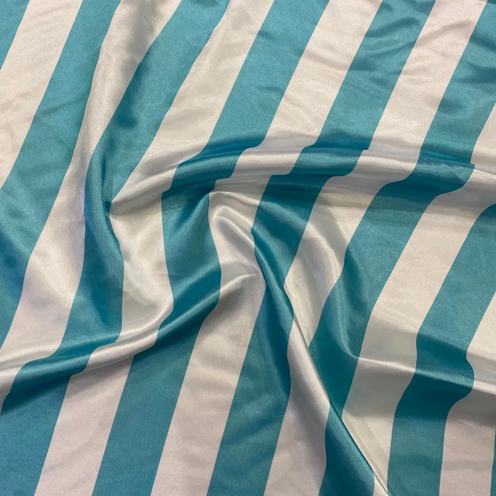 2" Satin Stripe Table Runner in White and Aqua