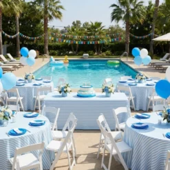 Seersucker (Poly Print) Table Linen in Lt Blue