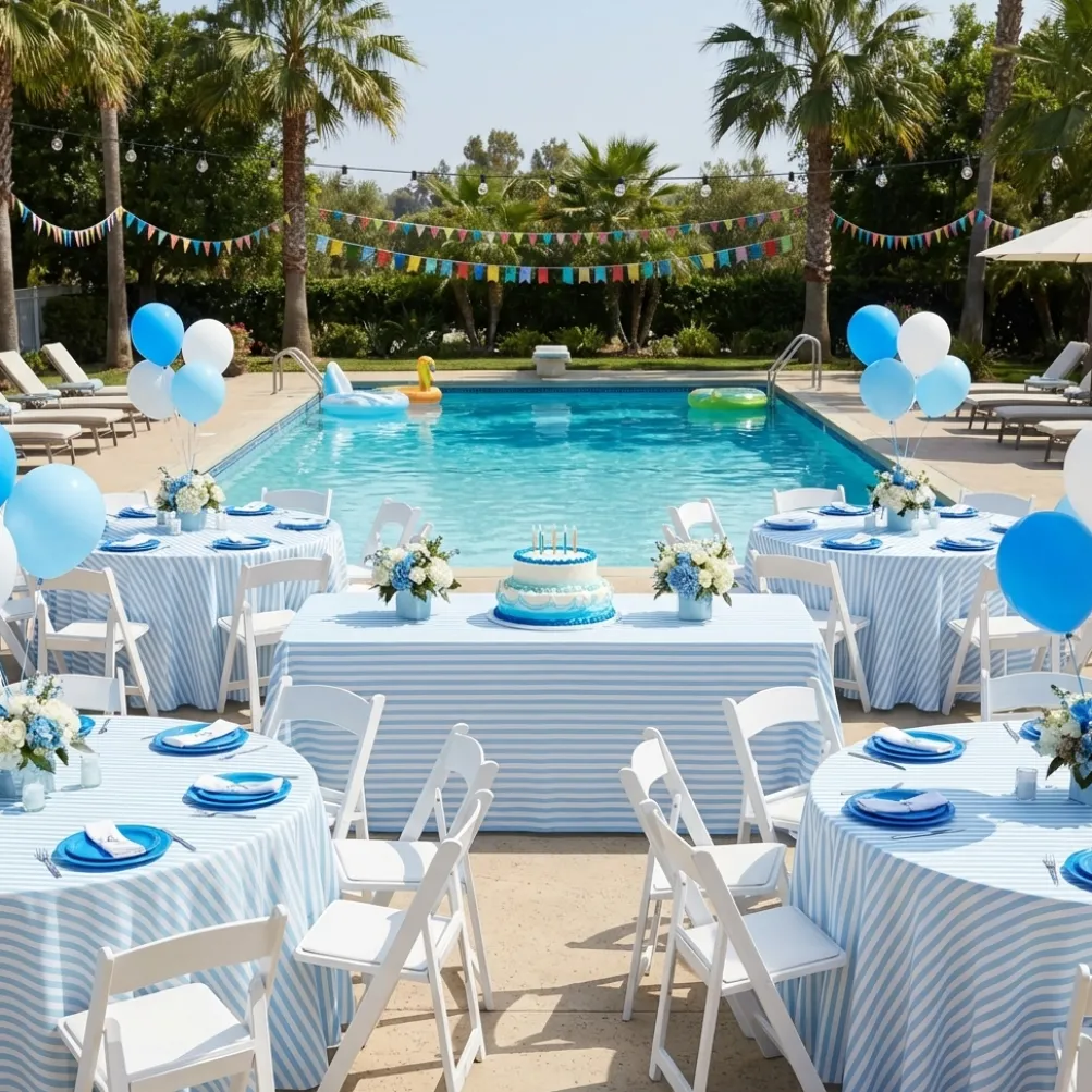 Seersucker (Poly Print) Table Linen in Lt Blue