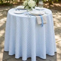 Seersucker (Poly Print) Table Linen in Lt Blue