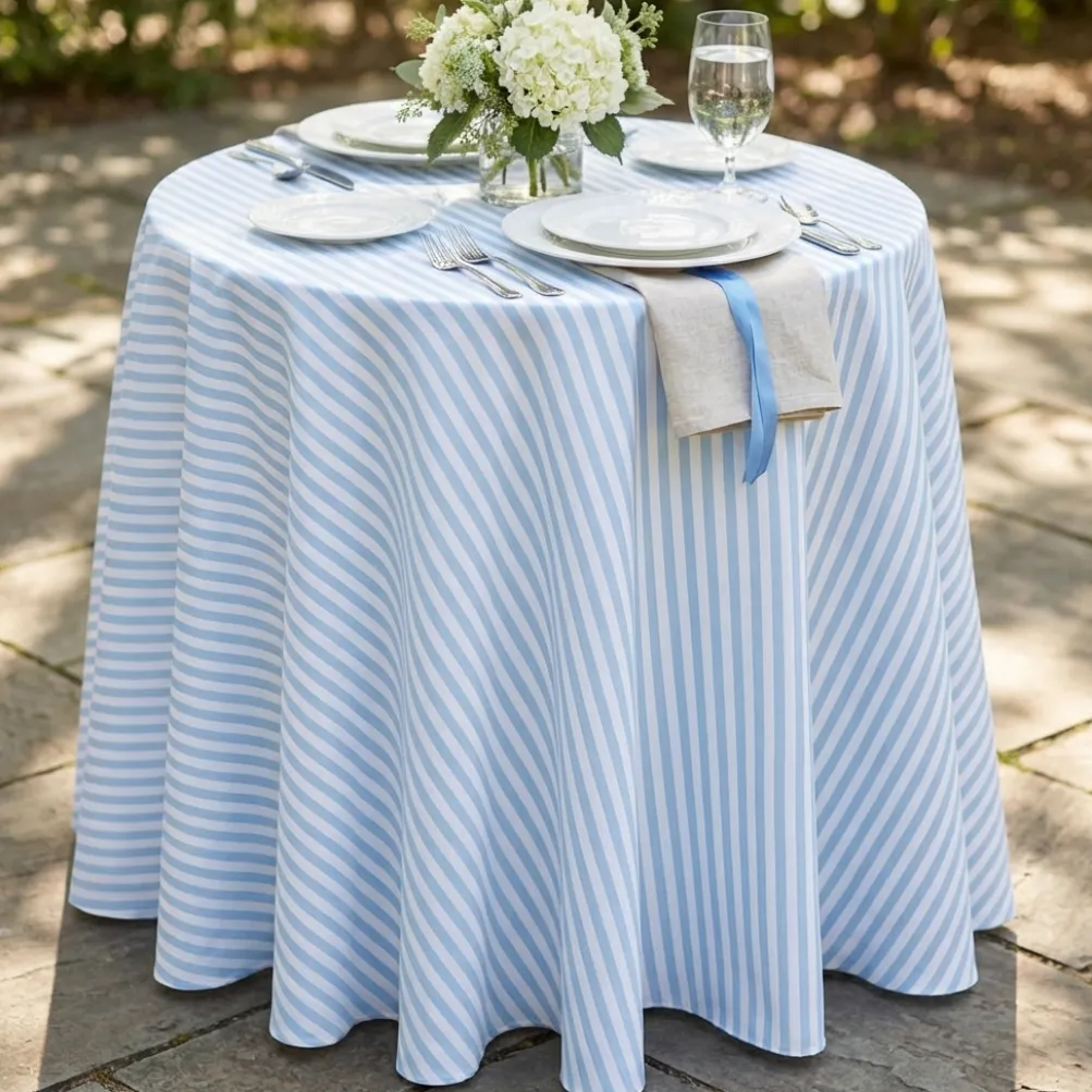 Seersucker (Poly Print) Table Linen in Lt Blue