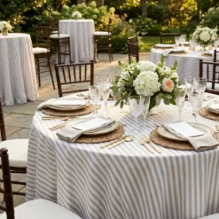 Seersucker (Poly Print) Table Linen in Taupe