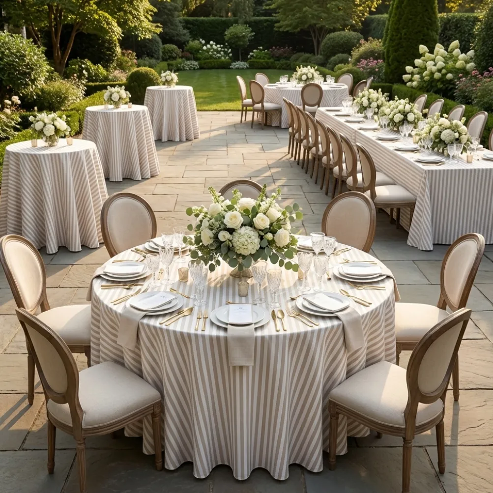 Seersucker (Poly Print) Table Linen in Taupe