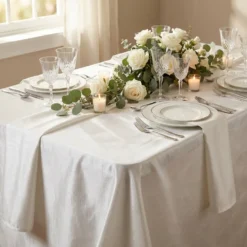Shantung Satin (Reversible) Table Linen in White