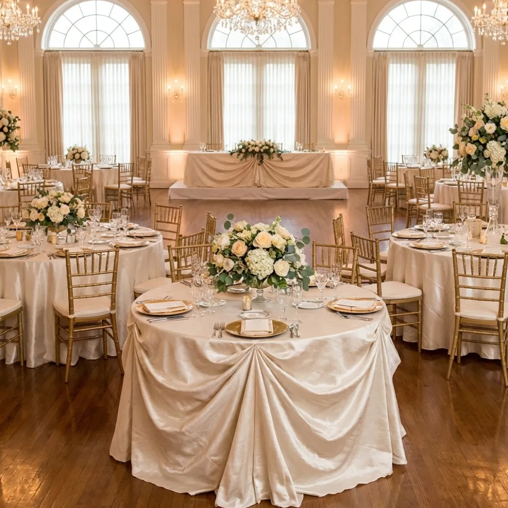 Shantung Satin (Reversible) Table Linen in Ivory
