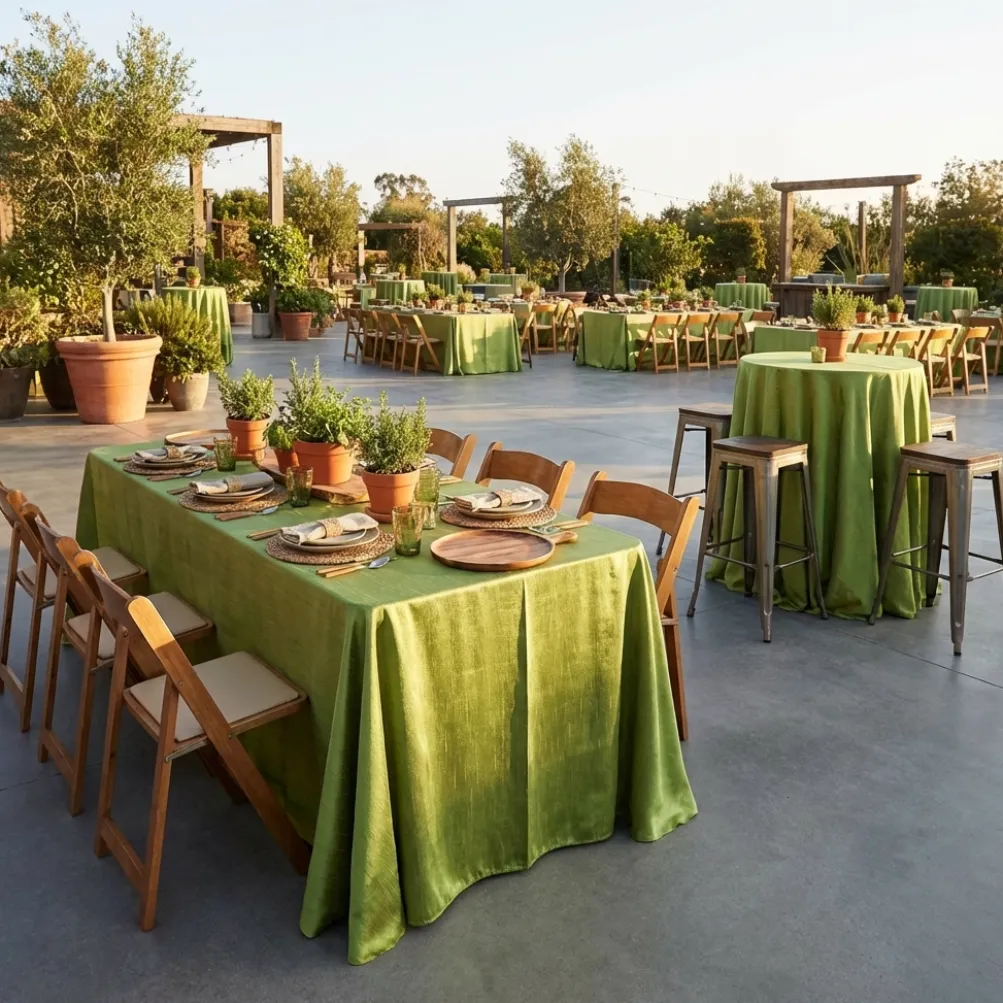Shantung Satin (Reversible) Table Linen in Willow Green