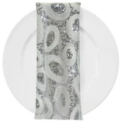 Sienna Design (w/ Poly Lining) Table Napkin in Silver and White