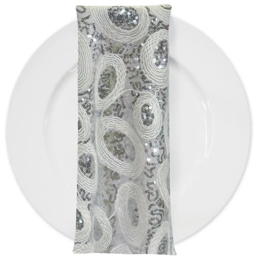 Sienna Design (w/ Poly Lining) Table Napkin in Silver and White