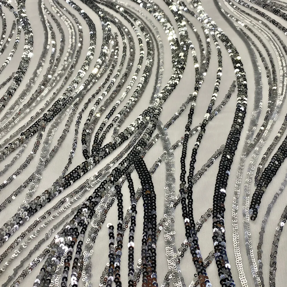 Skyfall Sequins Table Linen in Silver and White