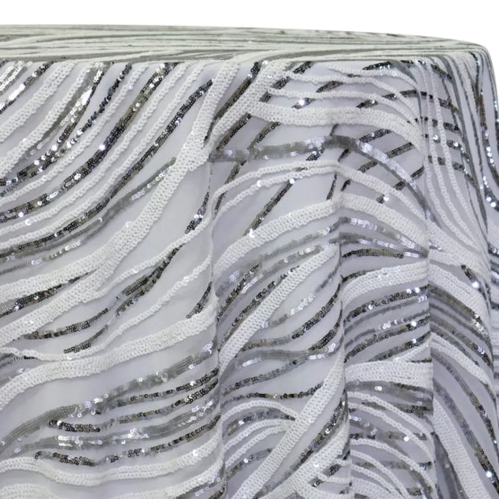 Skyfall Sequins Table Linen in Silver and White