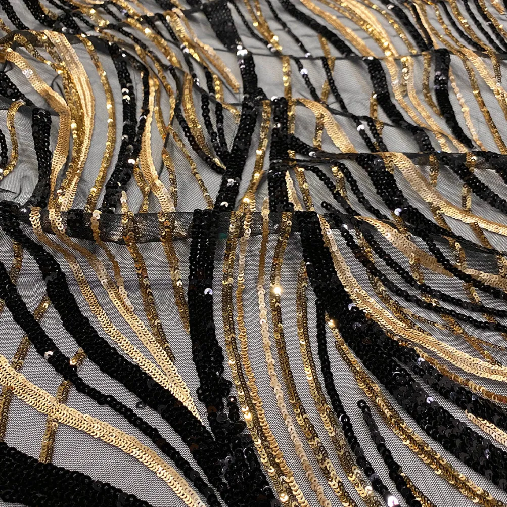 Skyfall Sequins Table Runner in Black and Gold
