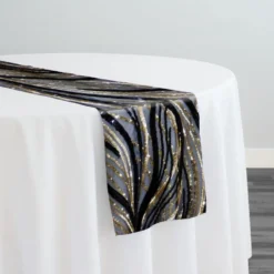 Skyfall Sequins Table Runner in Black and Gold