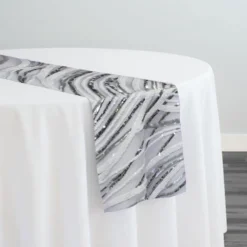 Skyfall Sequins Table Runner in Silver and White