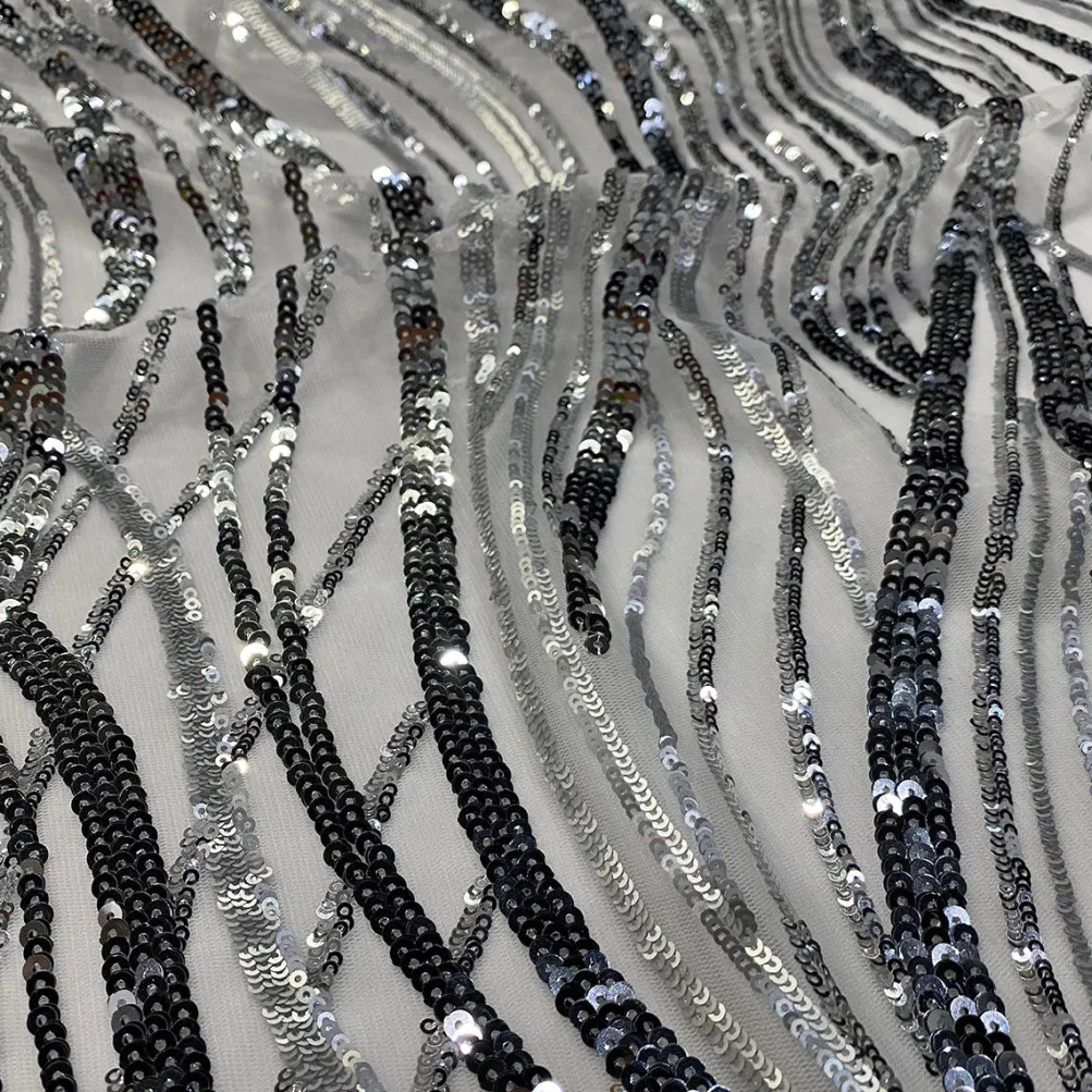 Skyfall Sequins Table Runner in Silver and White