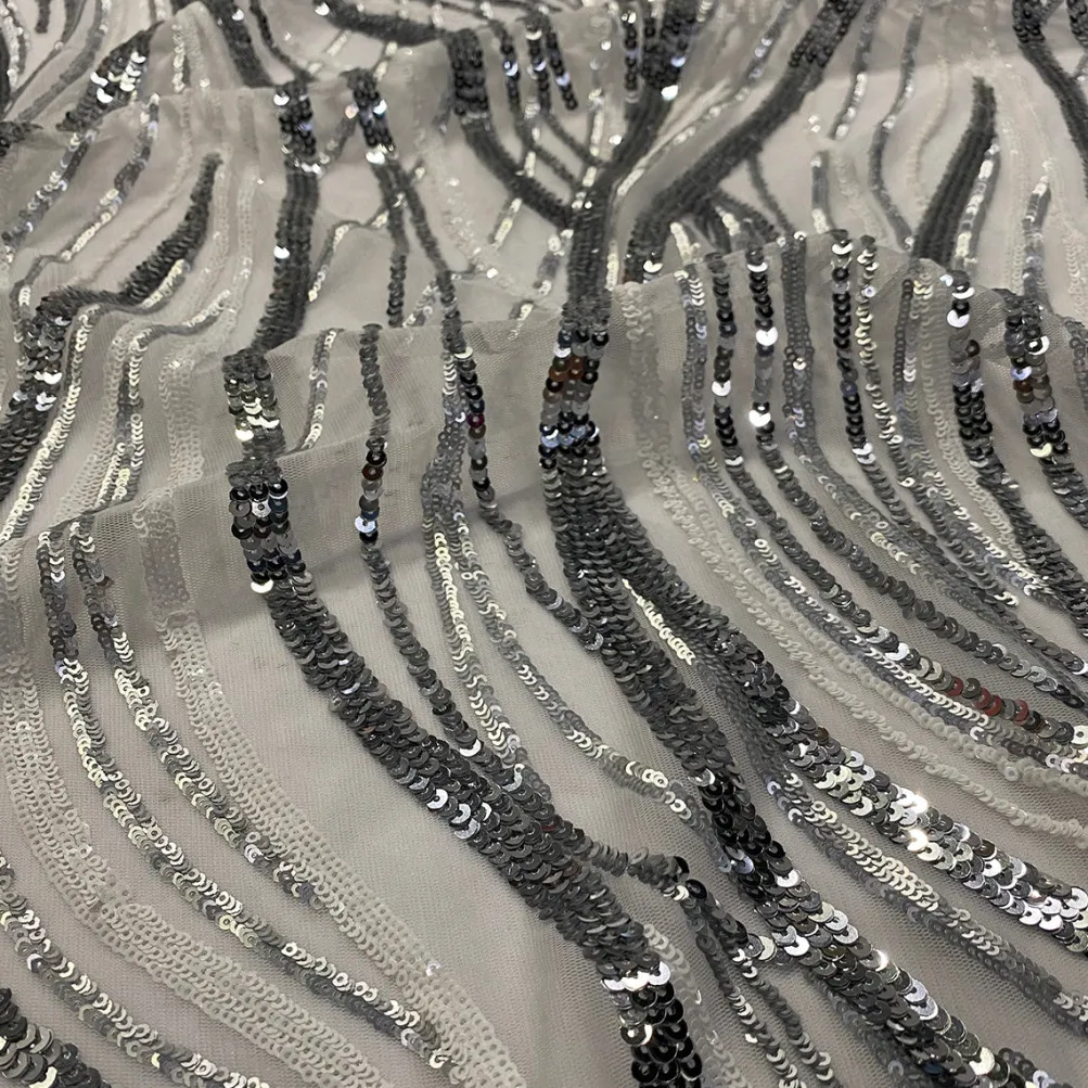 Skyfall Sequins Table Runner in Silver and Silver