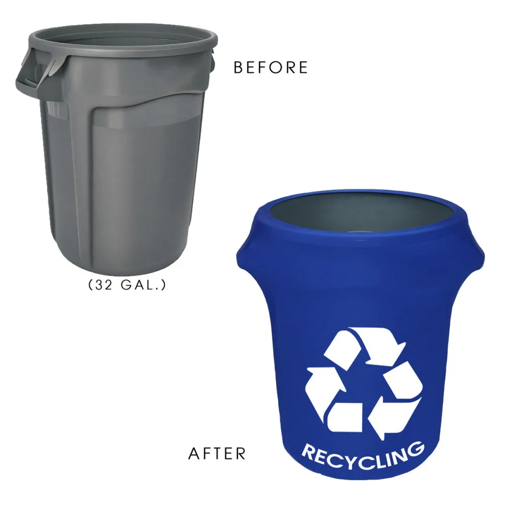 Spandex 32 Gallon Trash Can Cover in Royal Blue (w/ Recycling Logo)