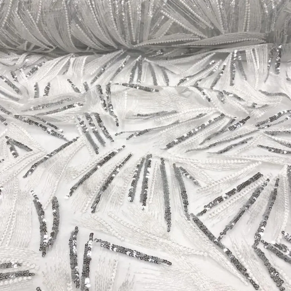 Sparkle Sequins Table Linen in Silver and White