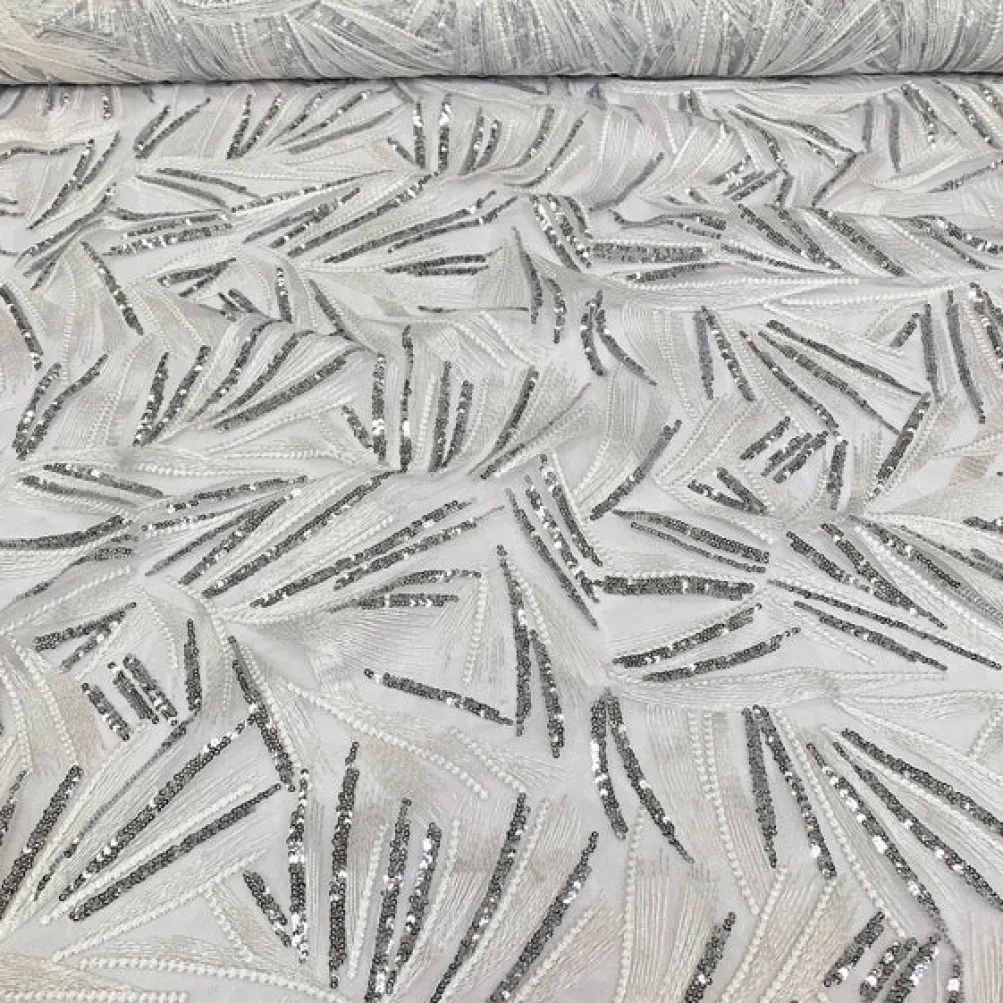 Sparkle Sequins Table Runner in Silver and White